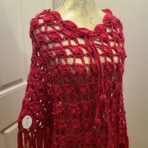 Hot Pink Crochet Poncho with Fringe